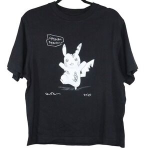 Uniqlo X Daniel X Arsham Graphic T Shirt Size XS Black Pokémon Pikachu Crew Neck